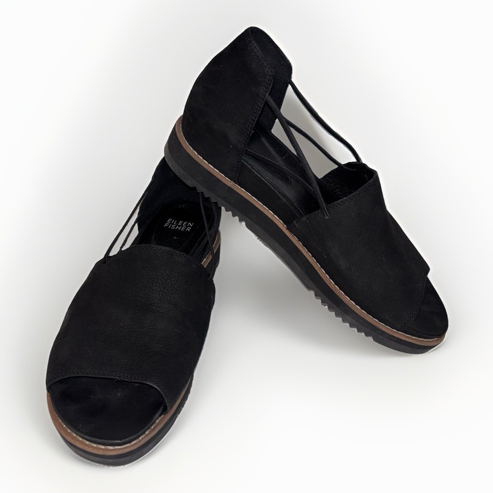 Eileen Fisher Ken Tumbled Nubuck Sandals In Black Women's Size: 8.5